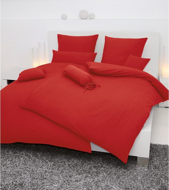 Janine Piano Bettwäsche aus Baumwolle in Rot mit Seersucker-Struktur, Breite: 155 cm, Länge: 220 cm - Bild 1