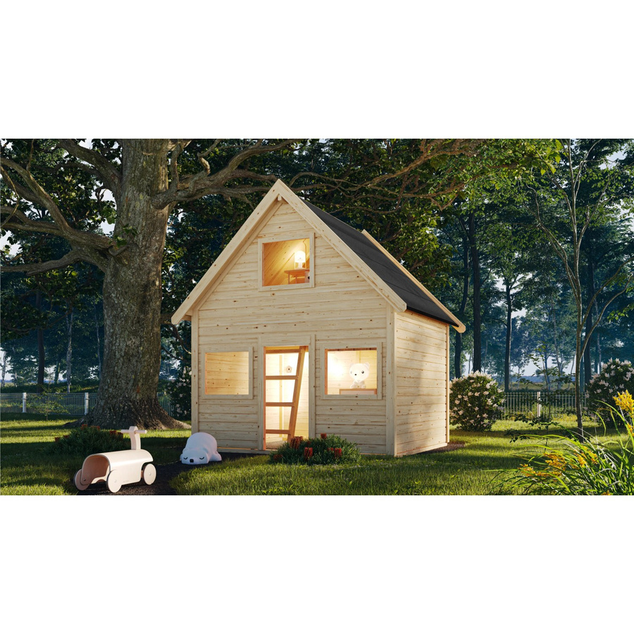 Karibu Kinderspielhaus Kalle aus Massivholz in Beige, B/H/T: 212,5 x 253 x 183,5 cm - Bild 2