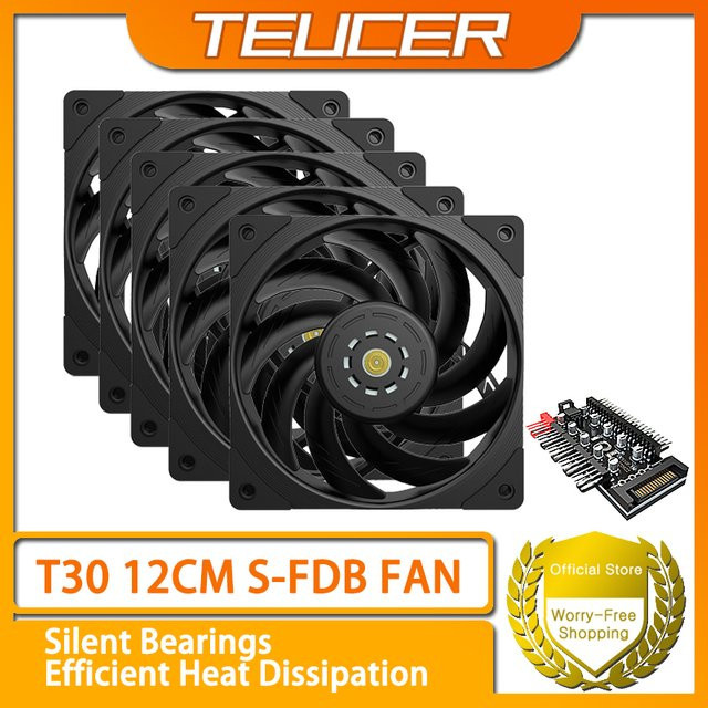 TEUCER T30 CPU-Kühlerlüfter mit 2150 U/min, 4PIN PWM, 12 cm Computergehäuse-Kühlsystemlüfter in Schwarz oder Weiß - Bild 1