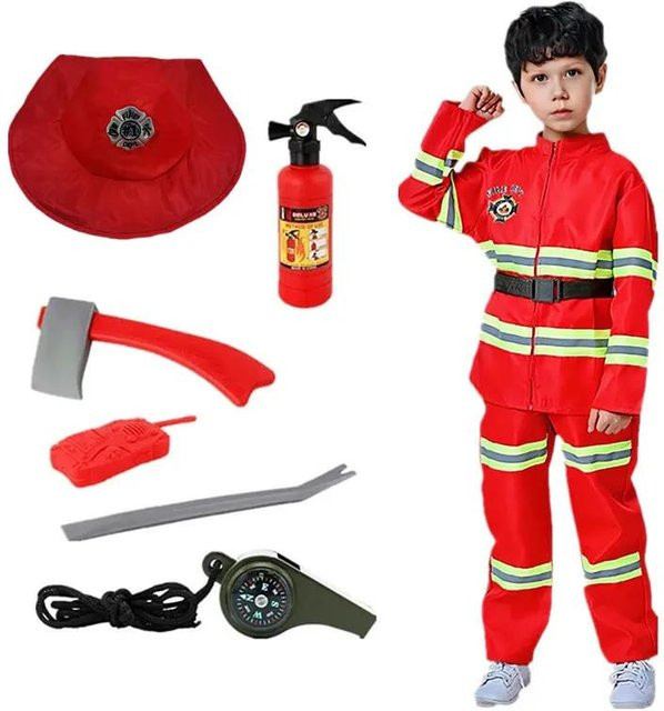Rotes Feuerwehrmannkostüm mit Funkgerät, Kompass und Pfeife, Spielzeug - Bild 1