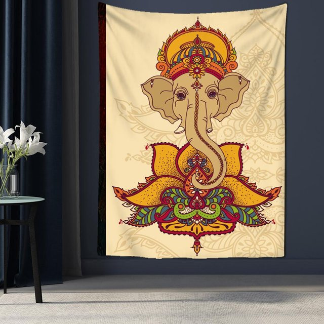 Binchi Outdoor Equipment Wandteppich Ganesha Kunstmalerei Gold und Multicolour B/H: 200 x 150 cm - Bild 1