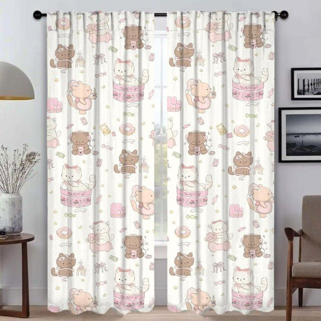 2er-Set Kawaii Tier Küchenvorhänge, halbtransparente Vorhänge mit Tiermotiv für Schlafzimmer, Wohnzimmer oder als Raumteiler, Mehrfarbig, Breite: 50 cm, Höhe: 70 cm - Bild 1
