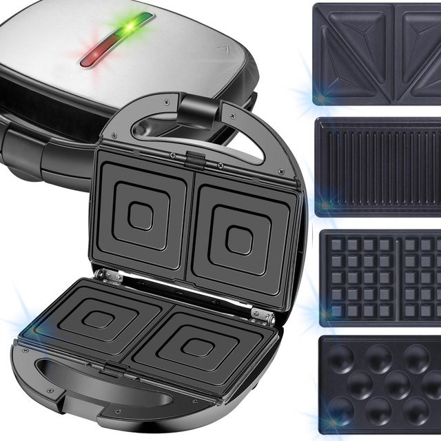 Adler 5in1 Multifunktionsgerät mit austauschbaren Platten als Toaster, Grill und Waffelmaker, 1200 W, Schwarz - Bild 1