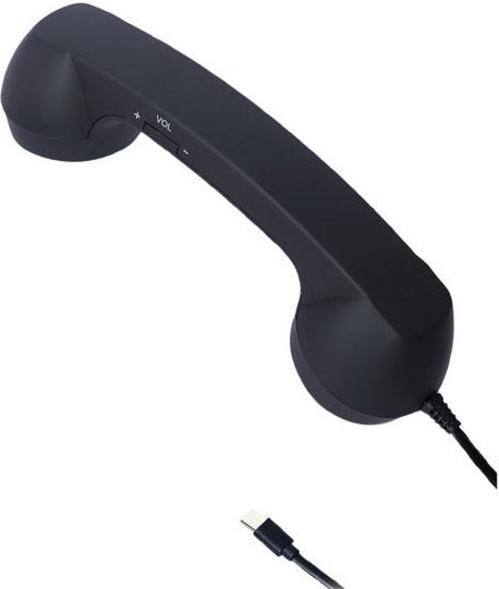 Retro Telefonhörer von Xuge als Smartphone Empfänger mit Mikrofon und Lautsprecher, Universal mit Typ-C und 3,5mm Klinkenanschluss, Schwarz - Bild 1