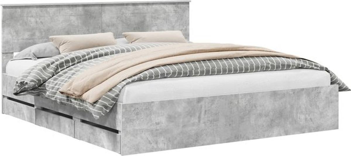 vidaXL Bettrahmen mit Kopfteil in Beton Grau aus Holzwerkstoff im Industrial Design, B/T/H: 180 x 200 x 90 cm - Bild 1