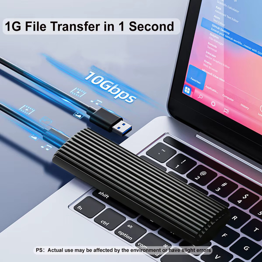 Congdi M.2 NVMe externes Gehäuse in Schwarz, 10 Gbit/s mit Aluminium-Wärmeableitung, USB-C, kompatibel mit 2230–2280 M/B&M Key - Bild 2