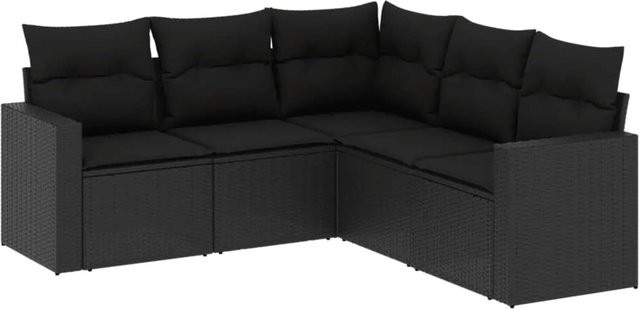 vidaXL 5-tlg. Garten-Sofagarnitur in L-Form aus schwarzem Poly-Rattan mit Sitzkissen und Rückenkissen - Bild 1