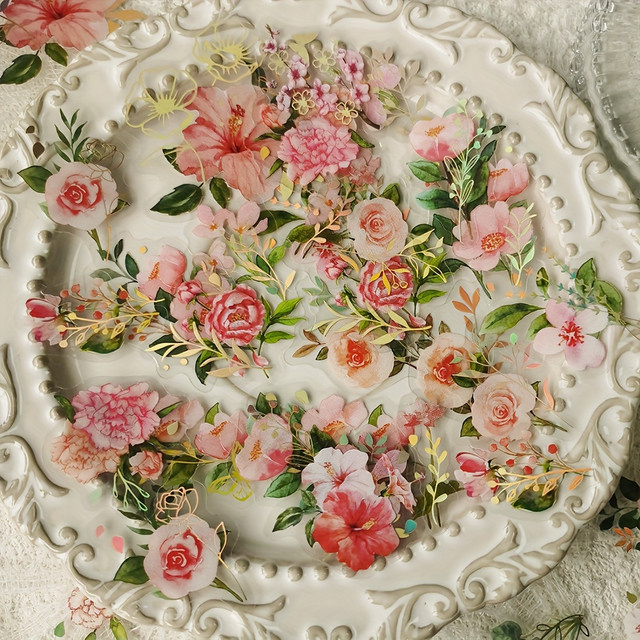 40 Stück Vintage-Aufkleber mit grünen Blättern und Blumen aus Goldfolie in Grün, Gold, Lila und Multicolour für Tagebücher, Planer und DIY-Bastelbedarf - Bild 1