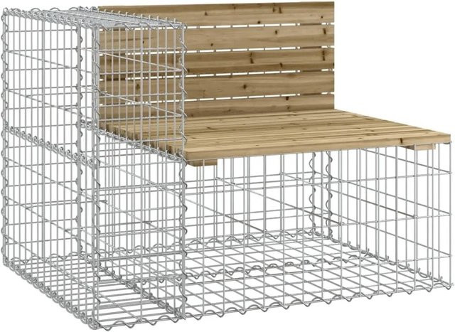 DELUKE Gabionenbank Gartenbank aus Stahl und Kiefernholz in Braun, B/T/H: 92 x 71 x 65,5 cm - Bild 1