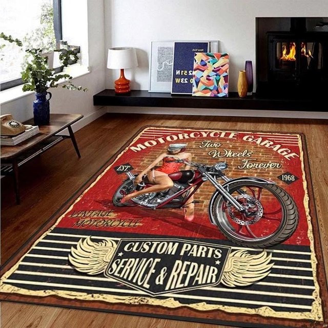 Karpetti Retro Motorrad Bereichsteppich Rutschfest, Vintage Design, B/T: 120 x 160 cm - Bild 1