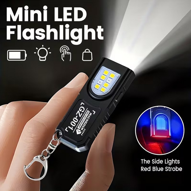 KDULIT Mini COB LED Schlüsselanhänger Taschenlampe, USB wiederaufladbar, Schwarz, mit Magnet und Notlicht für Außenbereich und Arbeit - Bild 1