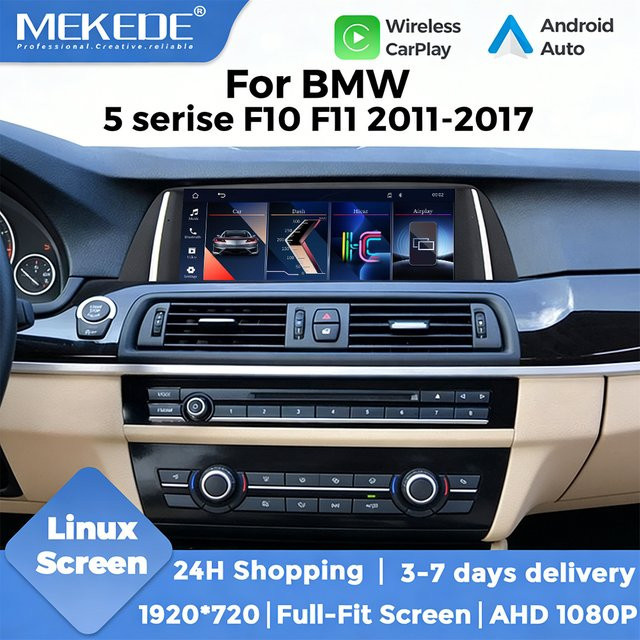 MEKEDE Linux-System Autoradio für BMW 5er F10 F11 2012-2017 mit 10,25 Zoll QLED-Touchscreen, WiFi, Bluetooth, GPS, Wireless CarPlay und Android Auto in Schwarz - Bild 1