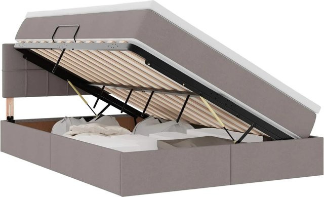 vidaXL Bett mit Stauraum und LED in Taupe, B/T/H: 140 x 200 x 44 cm - Bild 1