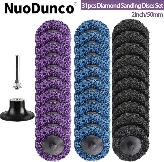 NuoDunco 31 Stück Schnellwechsel-Streifenscheiben Set mit 1/4 Zoll Halter für Stabschleifer zum Schleifen, Polieren und Entfernen von Rost und Farbe, Durchmesser: 5,1 cm - Bild 1