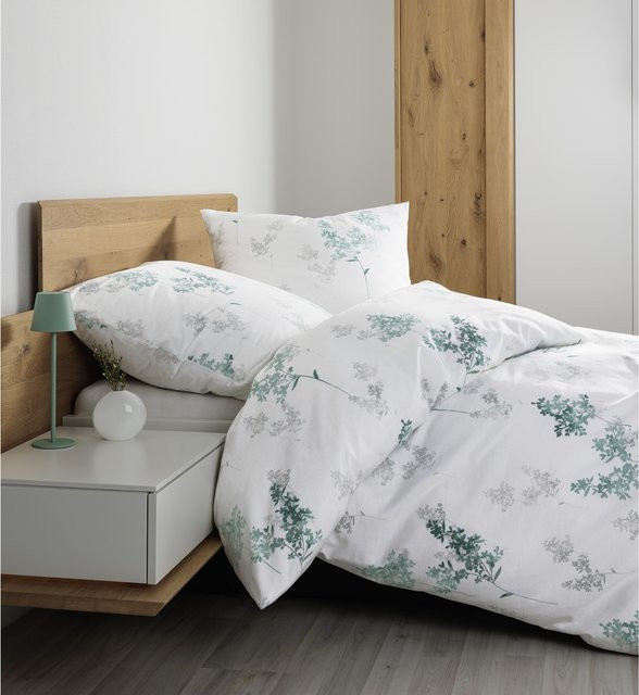 Janine Feinbiber Bettwäsche Davos Floral Green White Baumwolle B/H: 155 x 220 cm und 80 x 80 cm - Bild 2