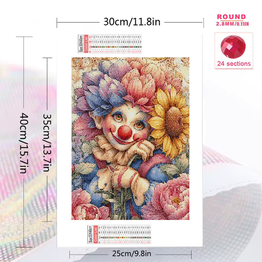 EverShine Diamant-Stickerei Clown und Sonnenblume Porträt als quadratische Drill-Malerei in Mehrfarbig, B/H: 30,0 x 20,0 cm - Bild 2