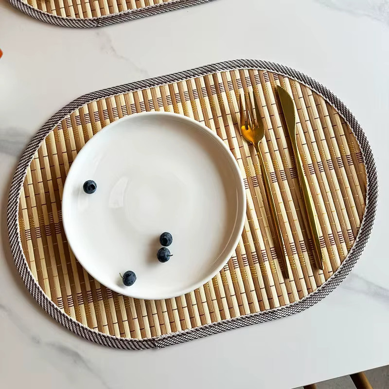 Inyahome Tischsets aus natürlichem Bambus, oval, braun, rutschfest und hitzebeständig - Bild 5