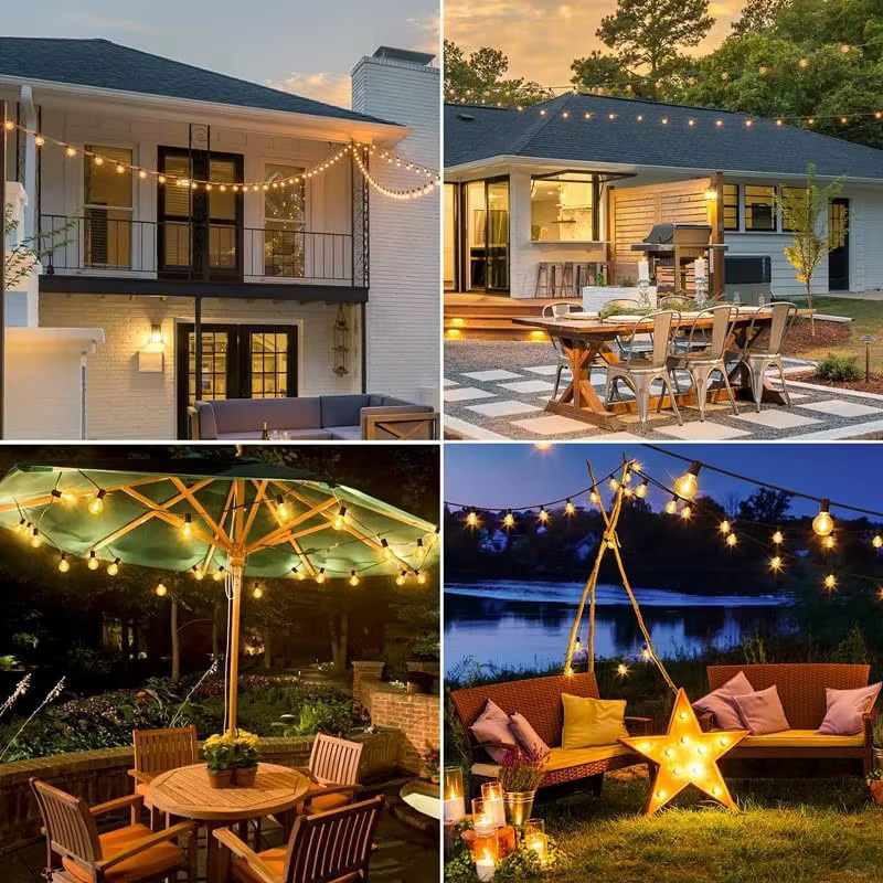 Wasserdichte G40 LED-Lichterkette für Außenbereich mit warmweißen Glaskugeln, anschließbar, Schwarz - Bild 6