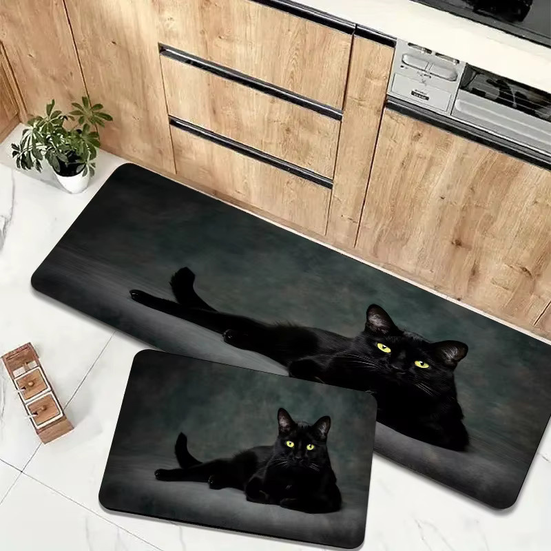VIKAMA Küchenteppich mit schwarzem Katzenmuster aus weichem Flanell, rechteckig, B/T: 60 x 40 cm - Bild 5