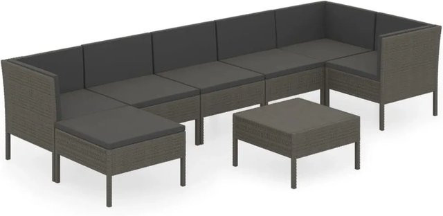 vidaXL 8-tlg Garten-Lounge-Set in L-Form aus Poly Rattan und Metall, Grau/Anthrazit mit Auflagen und Polstern - Bild 1