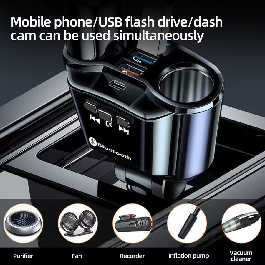 kebidumei Bluetooth FM-Transmitter für Auto mit Dual USB Schnellladegerät und LED-Anzeige, Schwarz, 12V-24V - Bild 3
