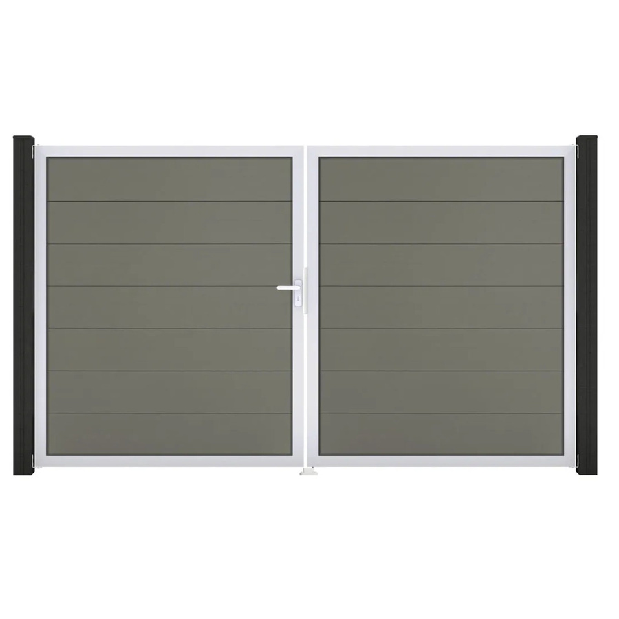 GroJa Steckzaun Tor Grande 2-flügelig DIN Links EV1 in Grau aus Aluminium und BPC - Bild 2