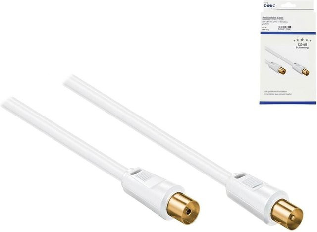 MAG Koaxial Antennenkabel Stecker auf Buchse, vierfach geschirmt, vergoldet, Farbe: Weiß, Länge: 5,00 m - Bild 1