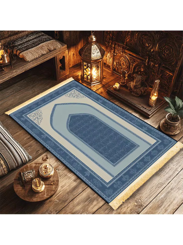 VIKAMA Islamische Gebetsmatte in Blau mit orientalischem Design, faltbar für Heim und Reisen - Bild 5