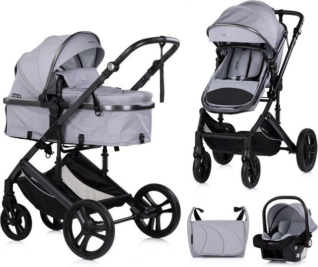 Chipolino Kinderwagen 3 in 1 Amore Kombikinderwagen mit Babyschale, Adapter, Wickeltasche und Fußabdeckung in Hellgrau - Bild 1