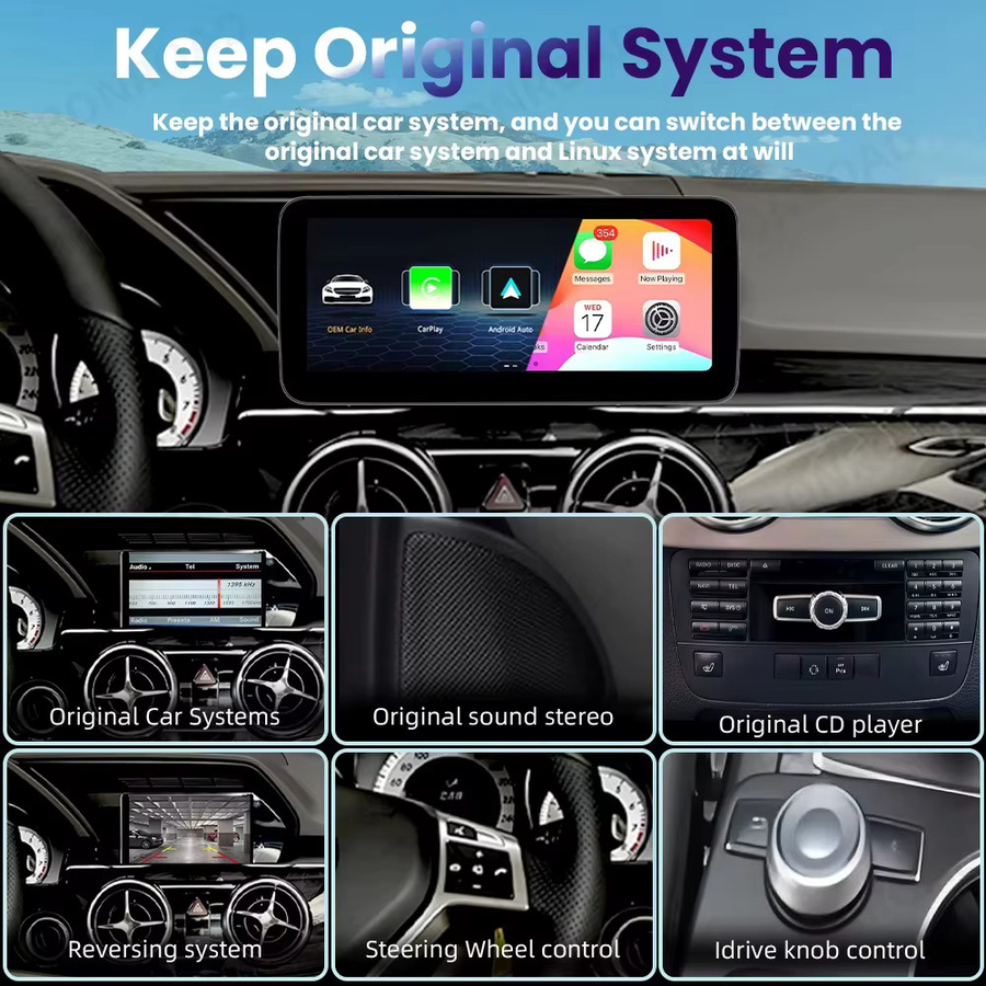 BONROAD 10,25 Zoll Linux Auto-Multimedia-Touchscreen mit kabellosem CarPlay, Android Auto, Airplay und GPS für Mercedes Benz GLK X204 NTG 4.0 4.5 System, Schwarz - Bild 3