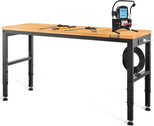 VEVOR Verstellbare Werkbank mit Hartholzplatte in Eiche und integrierten Steckdosen, B/T/H: 121,9 x 50,8 x 96,8 cm, braun - Bild 1