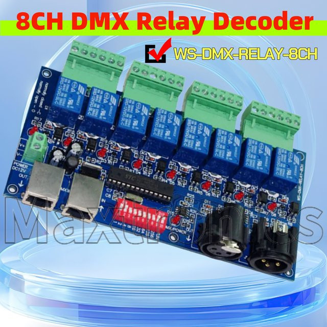 SAGE LU MEI 8 Kanal DMX512 Relais Schalter WS-DMX-RELAY-8CH mit 8 Weg Relais Steuerung für LED Lampen und Licht, Blau - Bild 1
