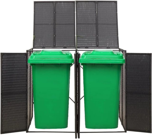 vidaXL Mülltonnenbox für 2 Tonnen aus Poly Rattan in Schwarz, B/T/H: 140 x 80 x 117 cm - Bild 1