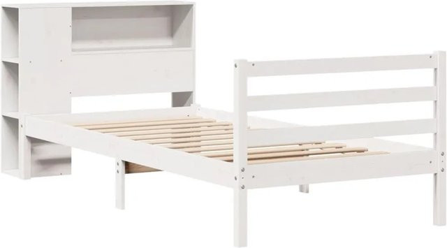 vidaXL Massivholzbett aus Kiefer mit Kopfteil und Regal in Weiß, B/T/H: 75 x 190 x 82 cm - Bild 1