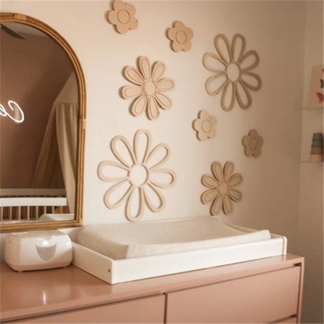 Holz Wanddekoration Gänseblümchen im Boho-Stil für Kinderzimmer und Badezimmer - Bild 1