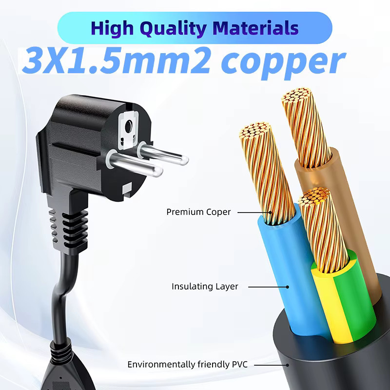 EU Power Splitter Verlängerungskabel CEE7 Schuko auf Dual Female Schuko in Schwarz - Bild 6