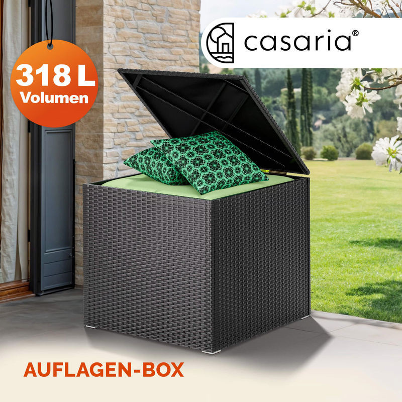 Casaria Gartenbox aus Polyrattan in Schwarz mit 318L Volumen und Innenverkleidung, wetterfeste Kissenbox in moderner rechteckiger Form - Bild 1