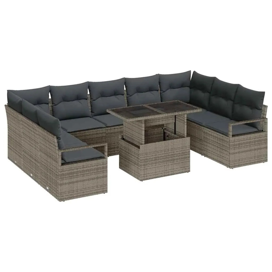 vidaXL Garten-Sofa-Set aus Poly Rattan in Grau mit 10-teiligem Polster-Set und integriertem Stauraum - Bild 2