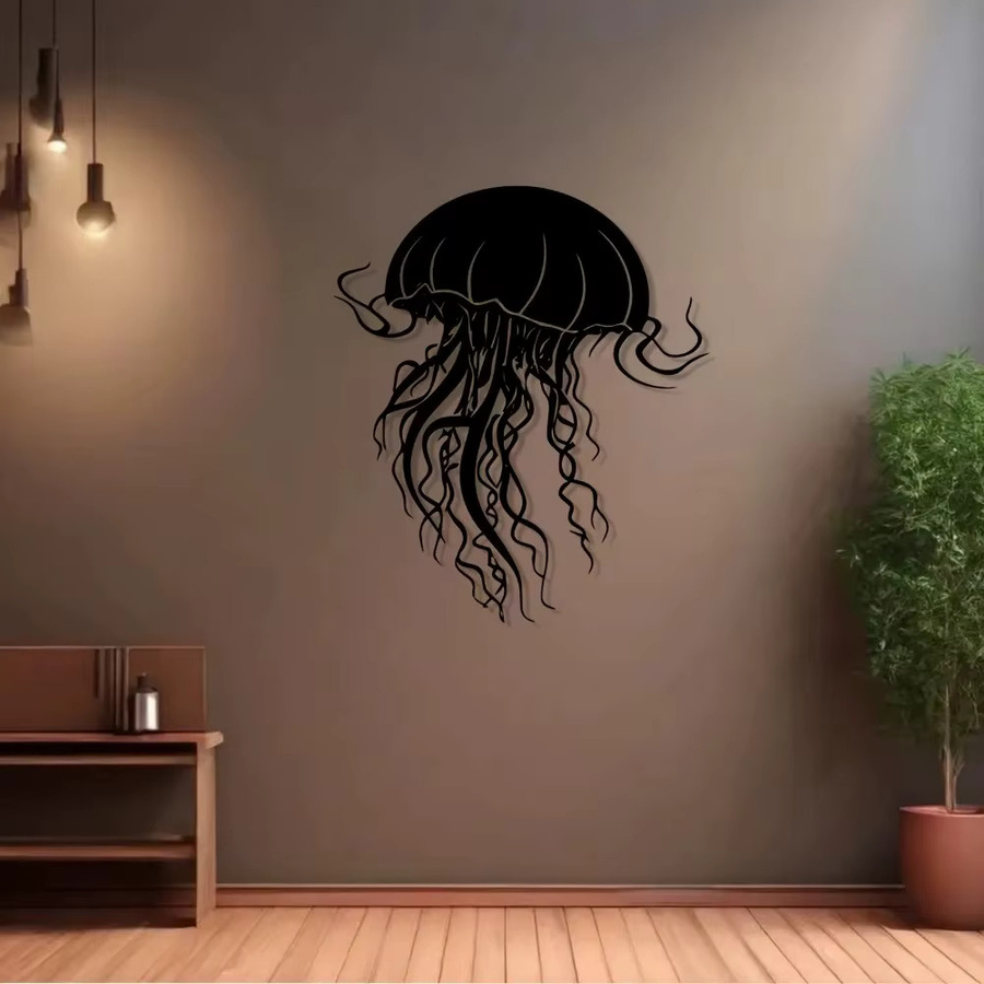 Wetterfeste Quallen-Metallwandkunst von CIFBUY in Schwarz als Eisenskulptur - Bild 2