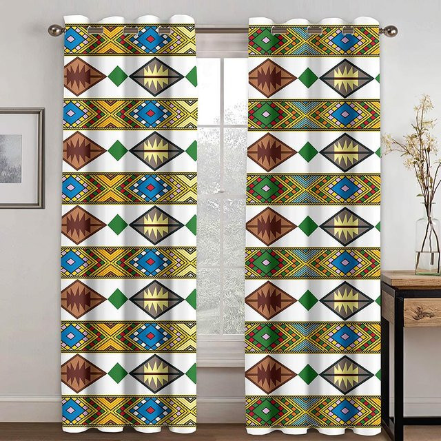 Yiran Furniture Vorhänge im äthiopischen und eritreischen Stil, 2er-Set, Grau/Mehrfarbig, semi-transparent, mit Ösen, Breite: 50 cm, Höhe: 60 cm - Bild 1
