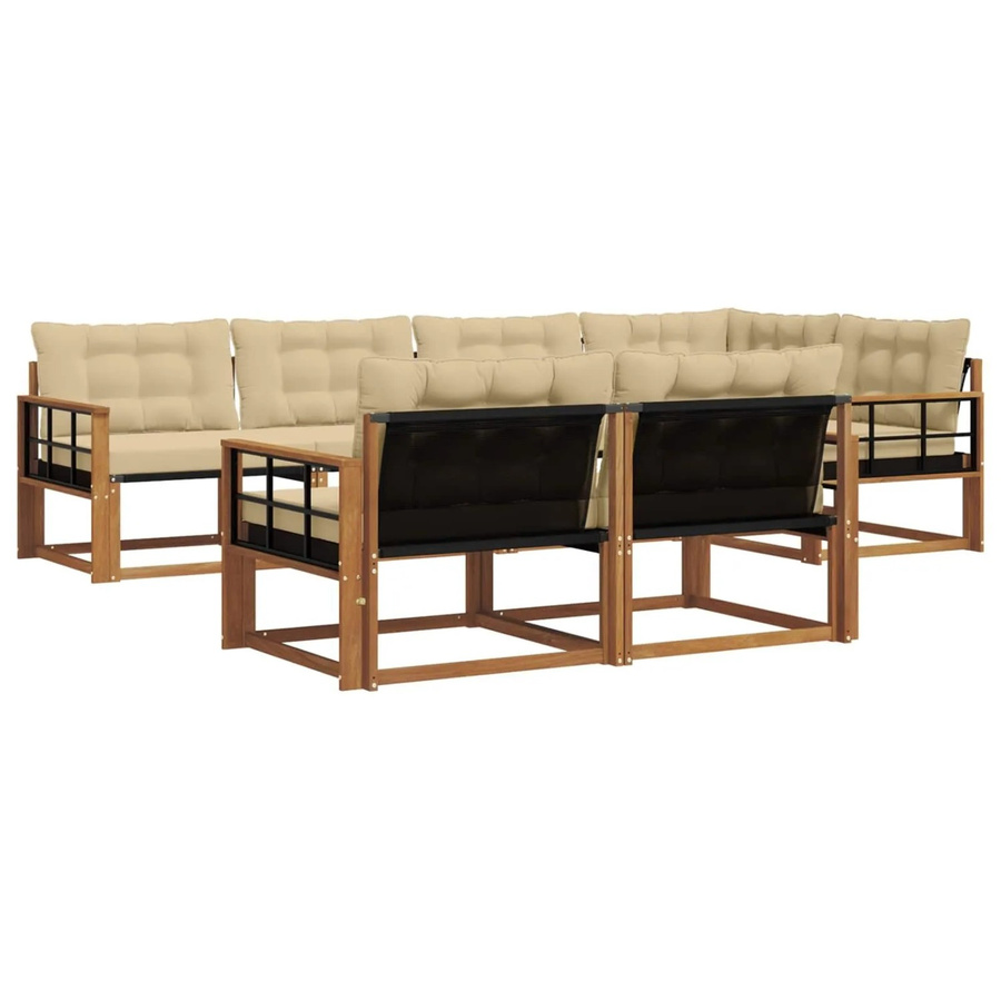 vidaXL Outdoor-Sofagarnitur aus Akazienholz in L-Form, 7-teiliges Set mit Kissen in Beige und Braun - Bild 2