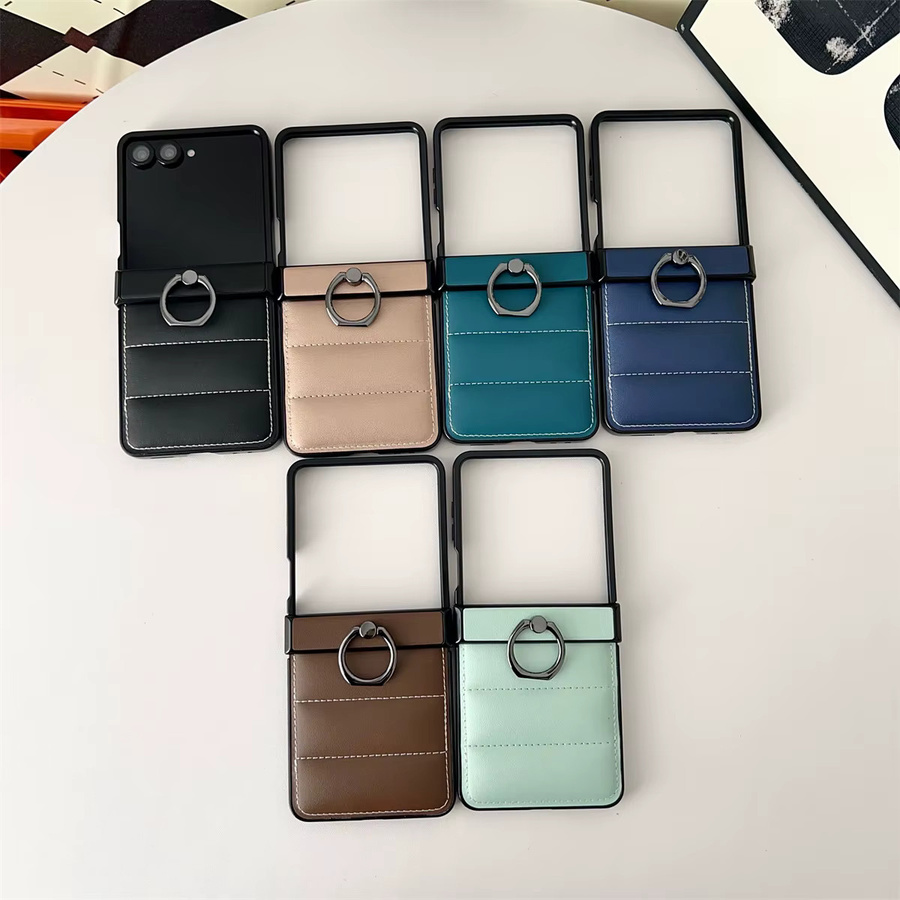 Leder Daunenjacke Handyhülle für Samsung Galaxy Z Flip7 Flip6 Flip5 Flip4 mit Ringhalter und Scharnierschutz in Grün - Bild 4