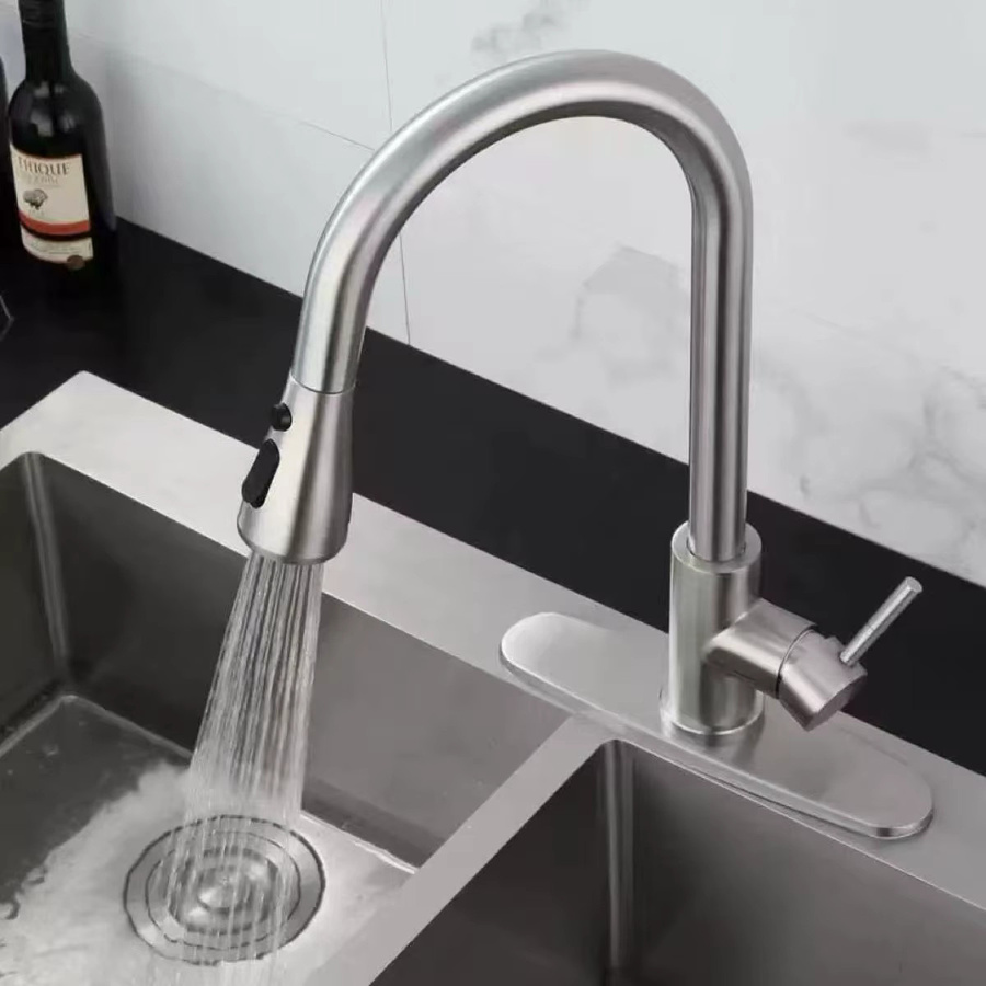 DQOK Küchenarmatur mit ausziehbarer Brause und Sprühfunktion, Einloch-Spülbecken-Mischbatterie in Chrom und Schwarz - Bild 2