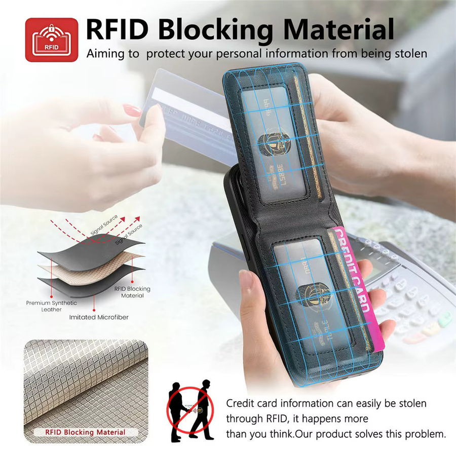 RFID Leder Kartenhalter und Handyhülle für Google Pixel 10 Pro XL 5G, Pixel 9 Pro XL und Pixel 9A in Schwarz - Bild 5