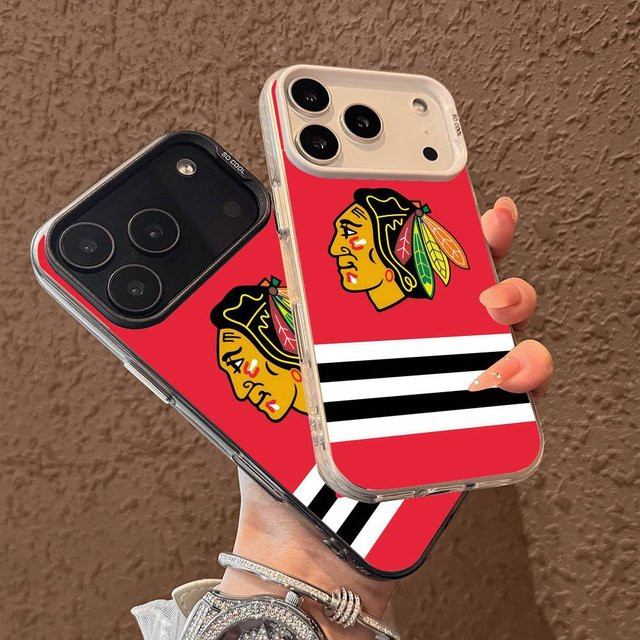 Farbige Rückabdeckung Chicago Black Hawks für iPhone 11 bis 17 Pro Max Plus in Schwarz und Rot - Bild 1