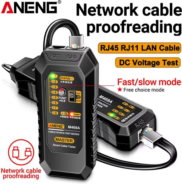 ANENG M469A Netzwerkkabeltester RJ45 RJ11 Netzwerkanalysator und LAN-Kabeltester in Schwarz - Bild 1