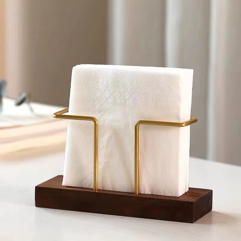 Desktop Organizer aus Holz und Messing in Gold als Serviettenhalter und Zahnstocherbox - Bild 2