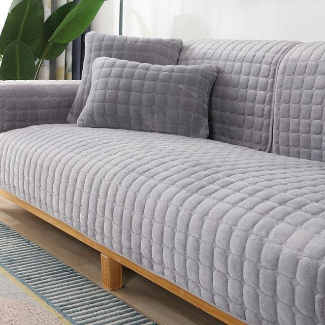 Rutschfester Samt-Couchbezug von Yiran Furniture in Grau, einfarbiges Flanell-Plüsch-Sofa-Handtuch, Breite: 90 cm, Breite: 90 cm - Bild 1