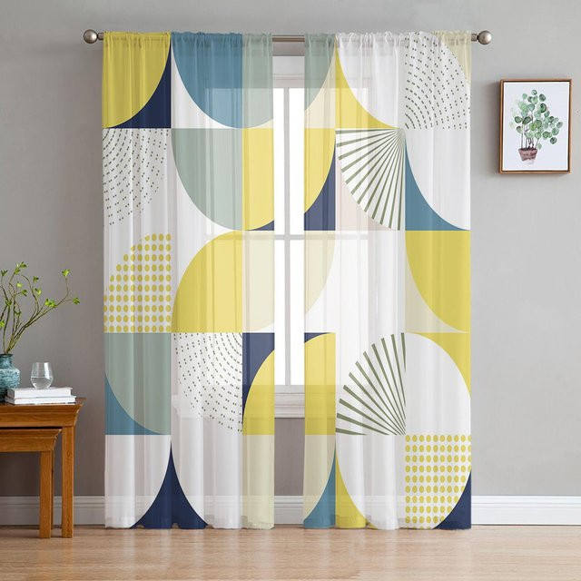 A Family Of Home Textiles Geometrie Tüll Vorhang mit grafischem Muster in Mehrfarbig, transparent, B: 135 cm, H: 213 cm - Bild 1