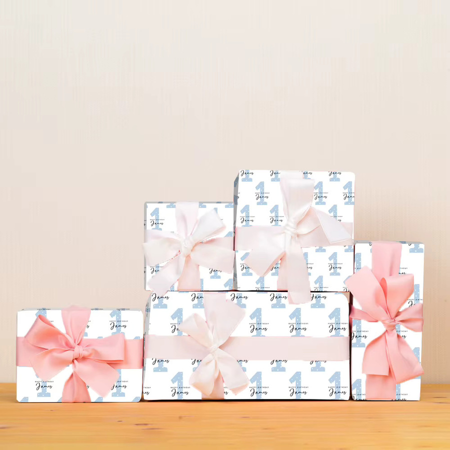 Personalisierbares Geschenkpapier für den 1. Geburtstag von joy-enlife in Rosa und Blau mit Zahlendesign - Bild 3